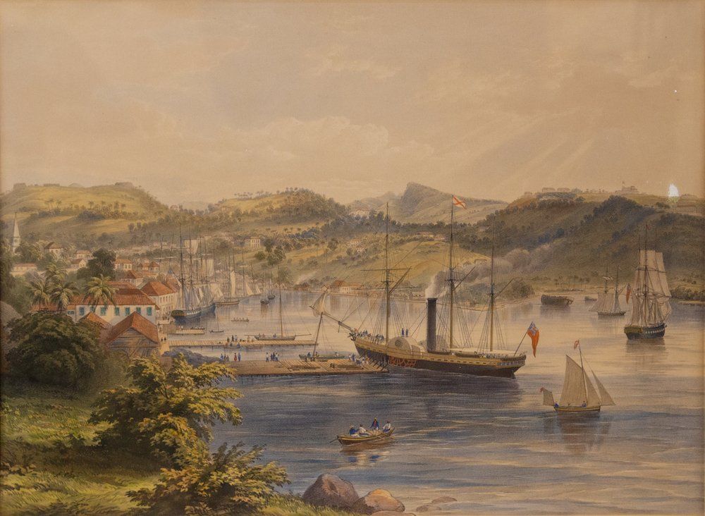 Watercolour of St George's harbour, Grenada, in 1849
